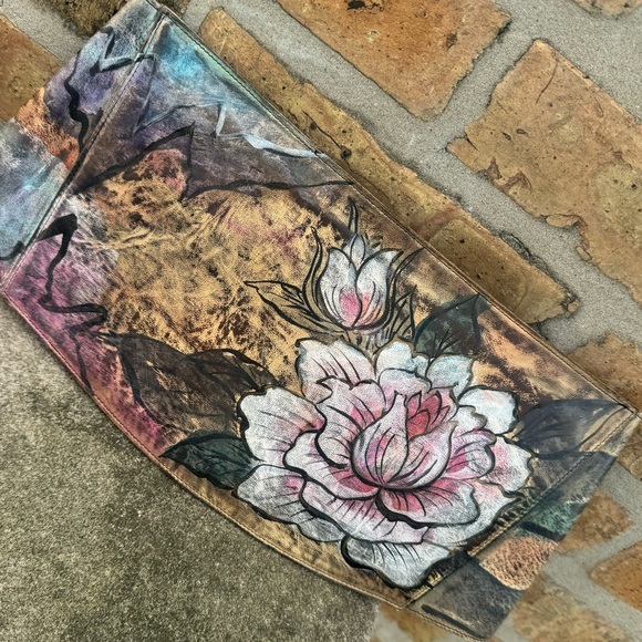 Jane Yoo BB1003 Abstract Hand Painted Leather Belt - Picture 2 of 6